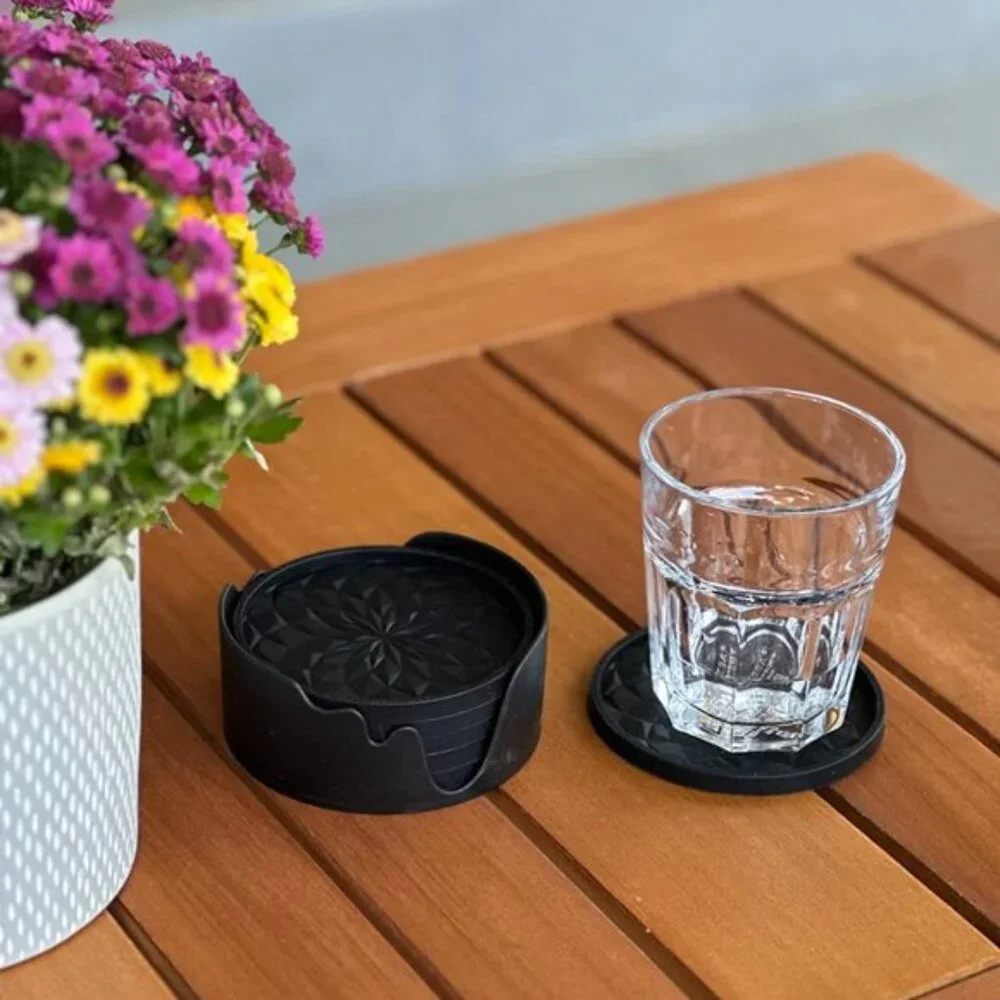 6 Pack Silicone Coasters with Holder, Non-Slip Cup Mats for Hot & Cold Drinks